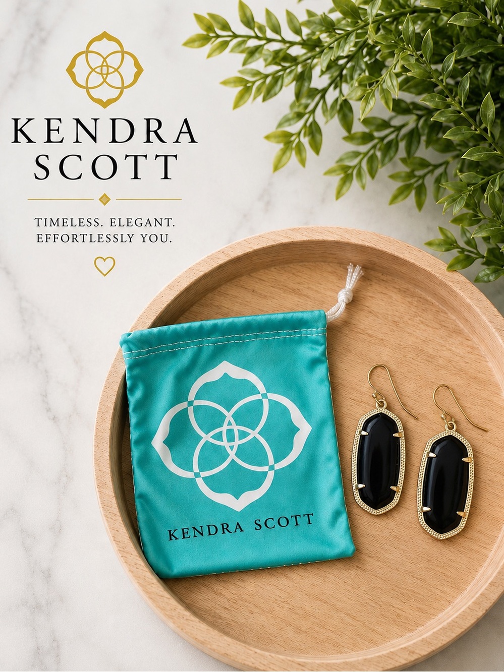🖤 Kendra Scott Black Stone Silver Tone Drop Earrings + Jewelry Bag
